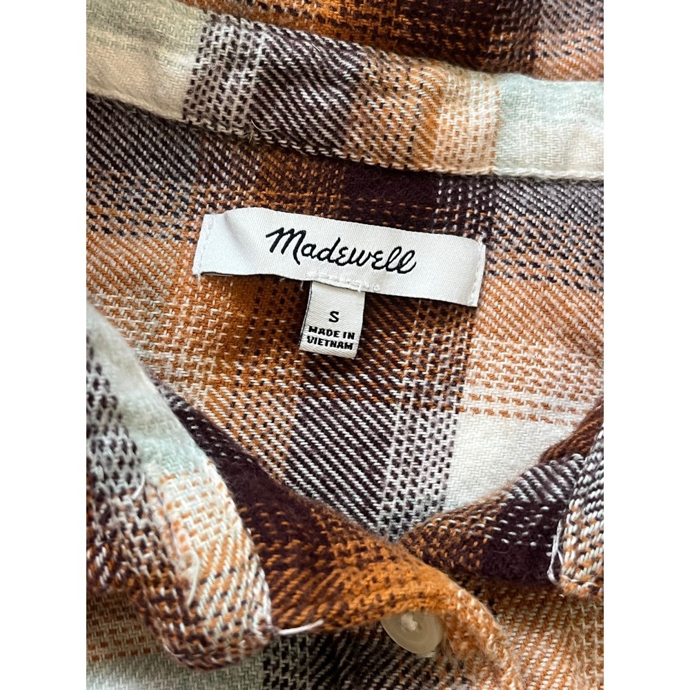 Madewell plaid flannel Button down shirt women's‎ small 100% cotton brown cream - Picture 11 of 13